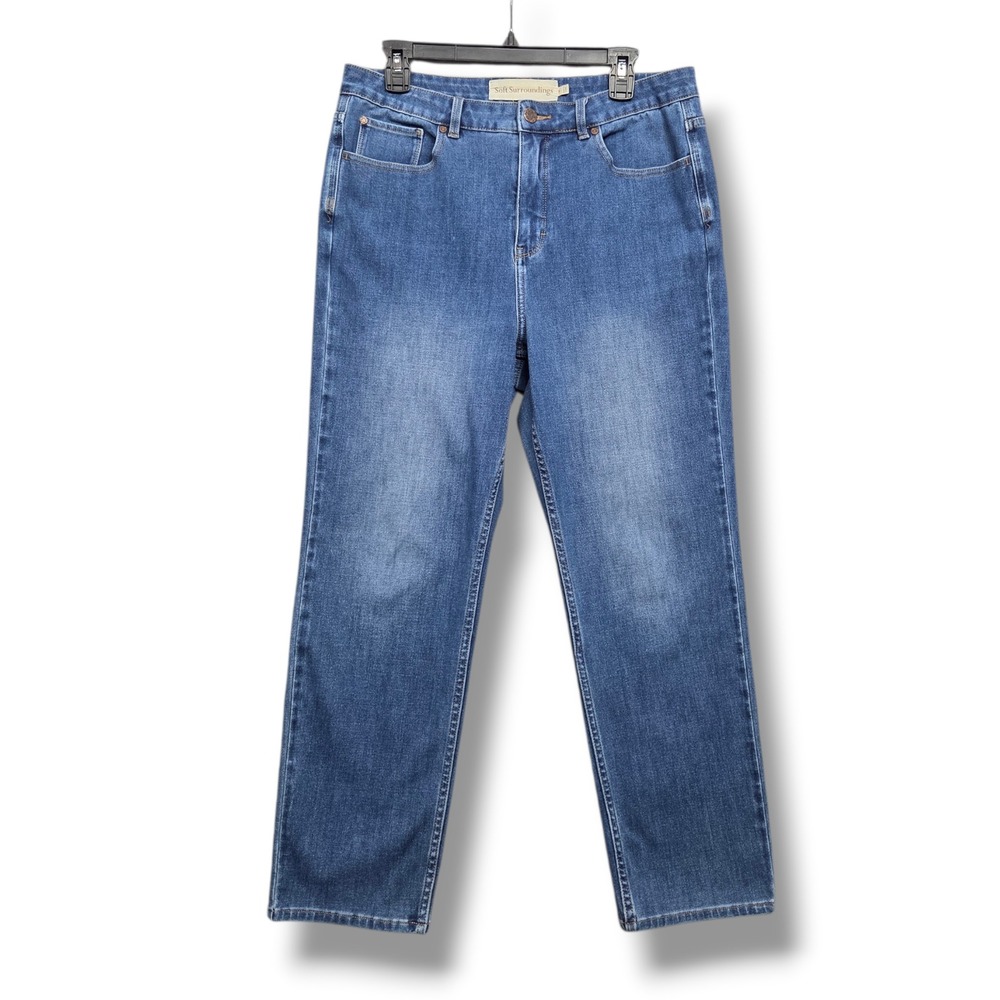 Soft Surroundings Ultimate Denim Straight Leg Ankle Jeans Womens 14 High Rise